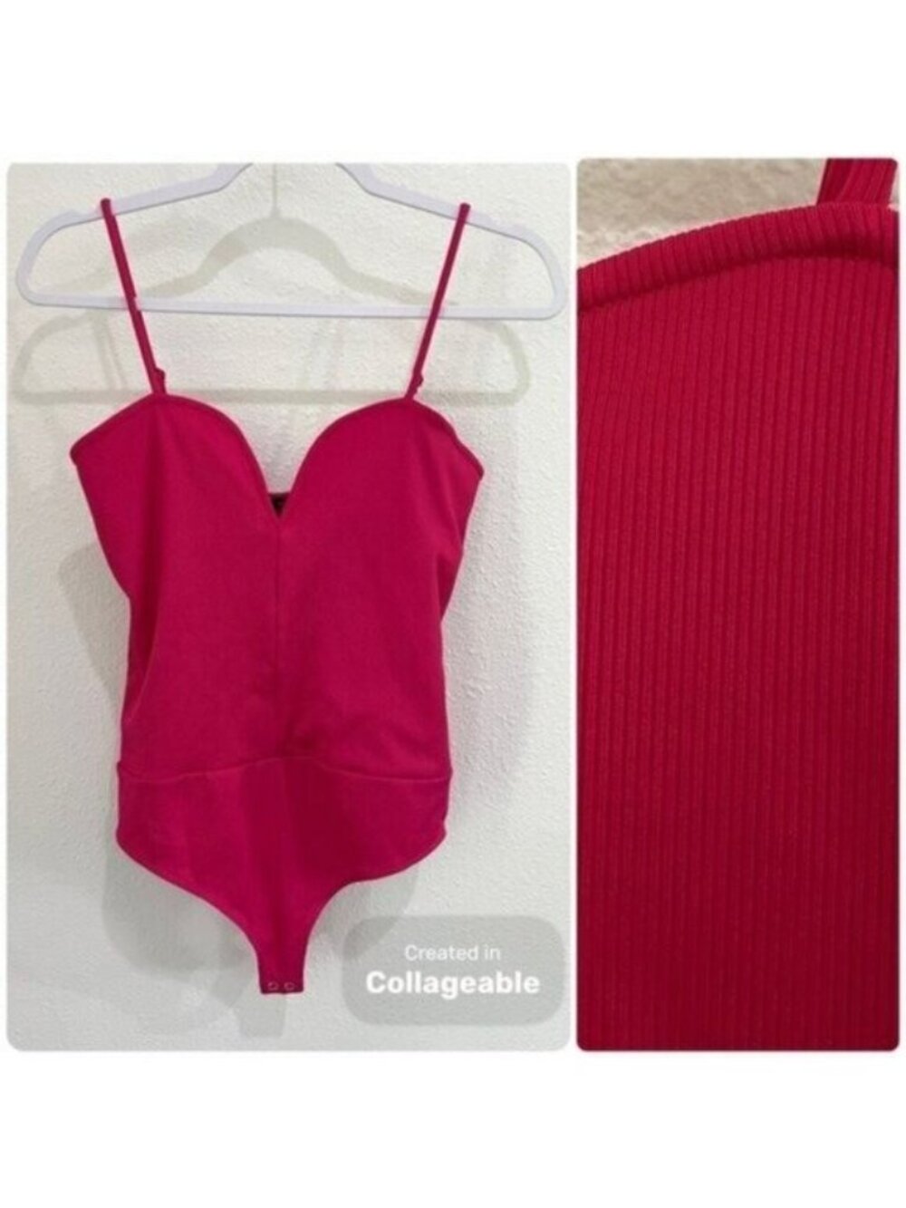 New Express Ribbed V-Wire Red Bodysuit Elegant Compression Feminine Stretch - Picture 1 of 7